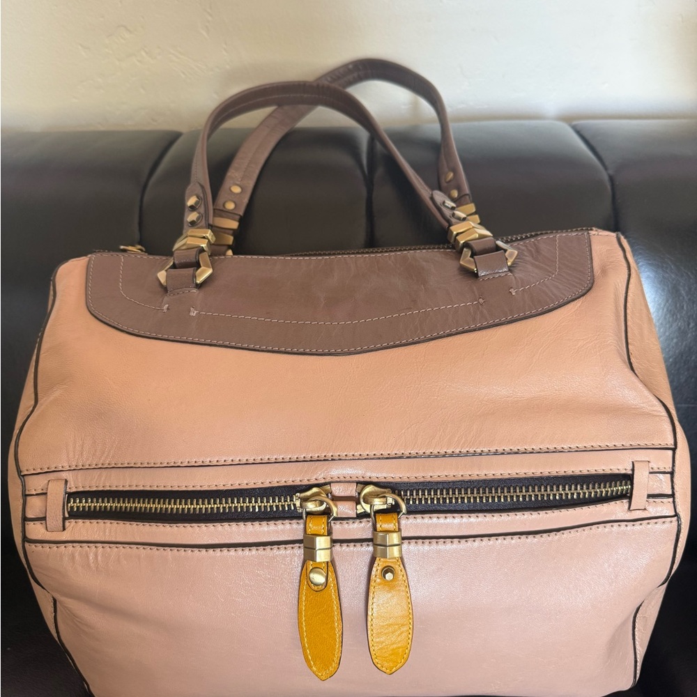 Leather Bag in Blush Pink and Soft Plum- Classic Women's Handbag